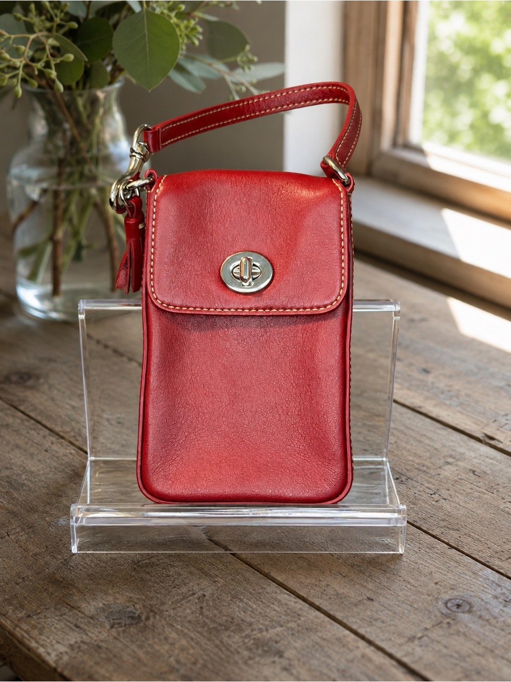 Coach Red Leather Wristlet with Tassel
